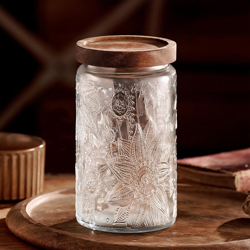 Custde Glass Storage Jars With Airtight Lid, 35oz Container For Kitchen Counter with Wooden Lid, brown sugar, candy, coffee, cookie, salt, tea, cute Jar (35oz Large Sunflower) - Image 5